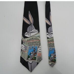 Looney Tunes Bugs Bunny Stamp Collection Necktie Black Polyester Adult